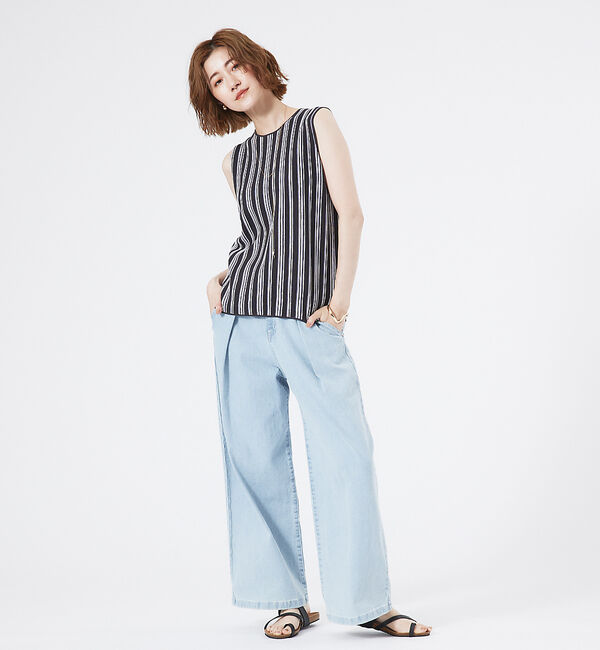 abahouse mavie「ストライプニットノースリーブプルオーバー」|ニット・セーター|