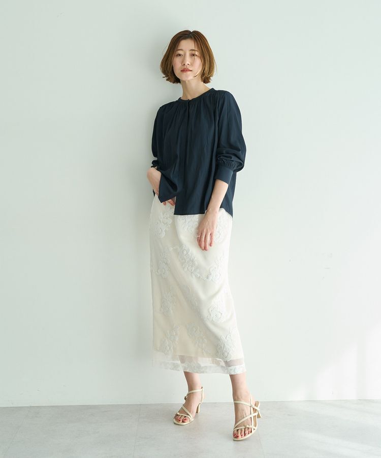 YECCA VECCA「フラワー柄刺繍メッシュスカート」|スカート|