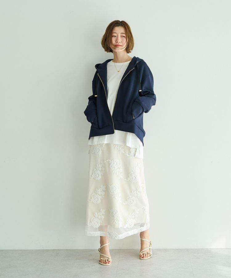 YECCA VECCA「フラワー柄刺繍メッシュスカート」|スカート|