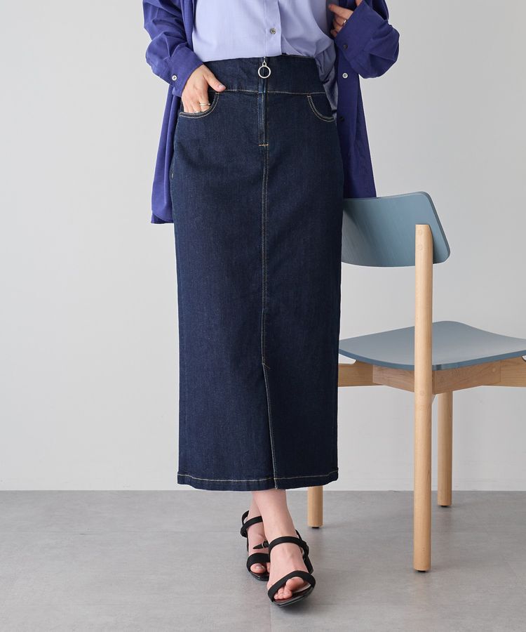 YECCA VECCA「フロントZIPハイウエストデニムスカート」|タイト|Dark Indigo