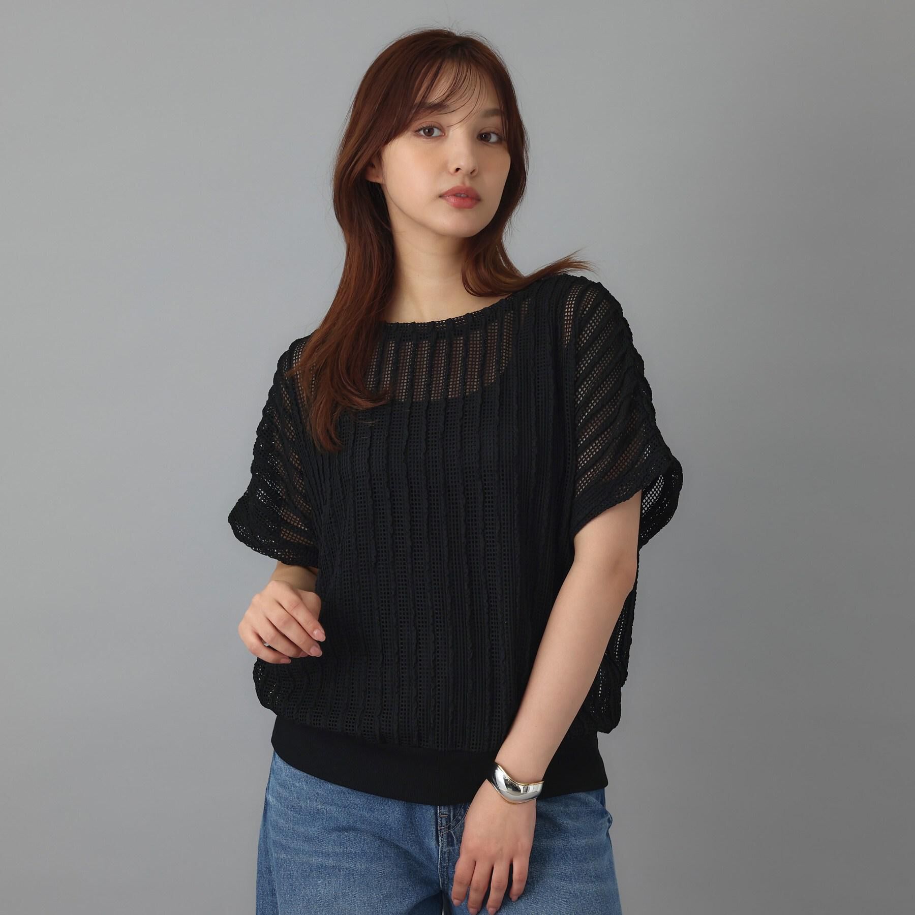 DRESSTERIOR「【体型カバー/日除け】ドルマンスリーブ シアーメッシュプルオーバー」|Tシャツ・カットソー|