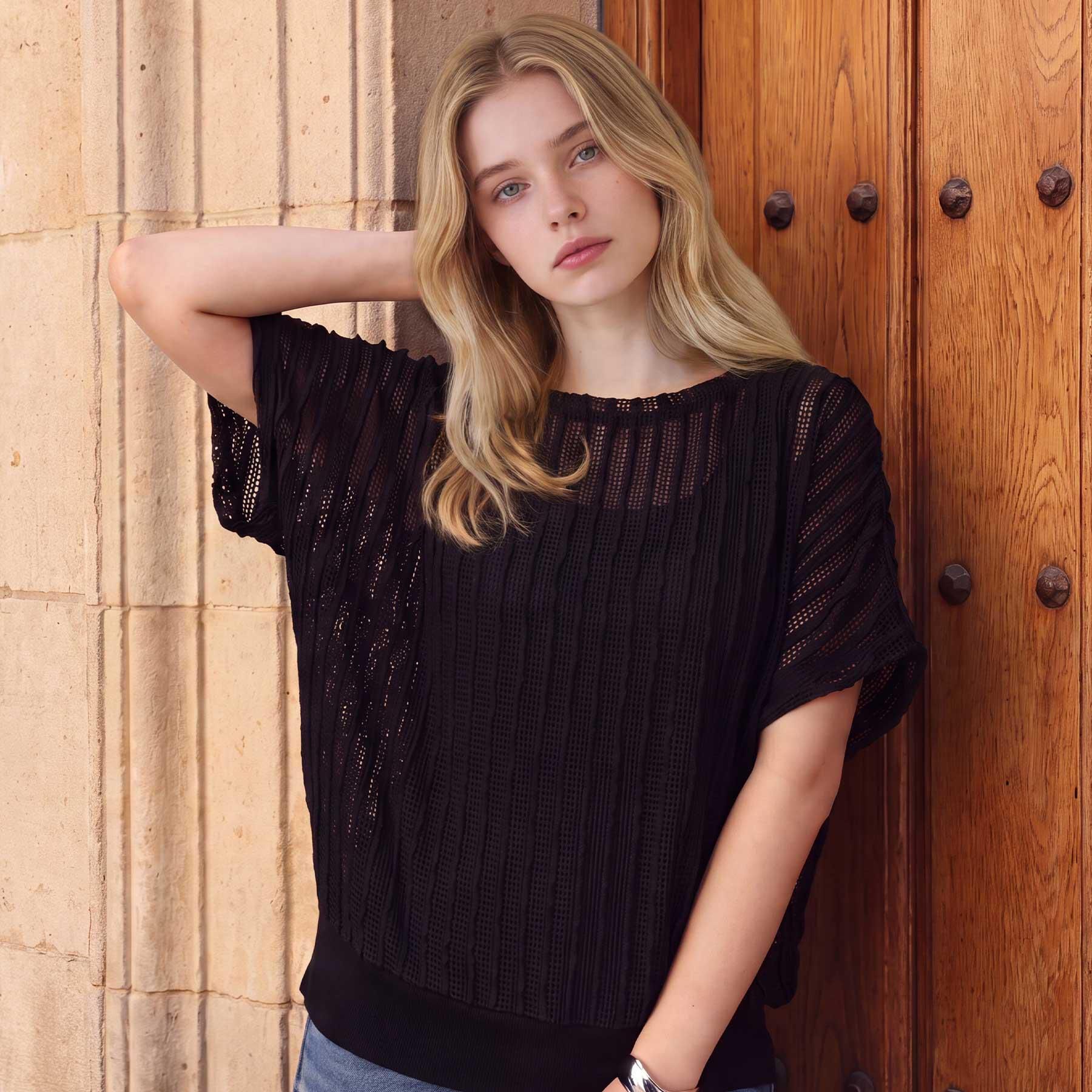 DRESSTERIOR「【体型カバー/日除け】ドルマンスリーブ シアーメッシュプルオーバー」|Tシャツ・カットソー|