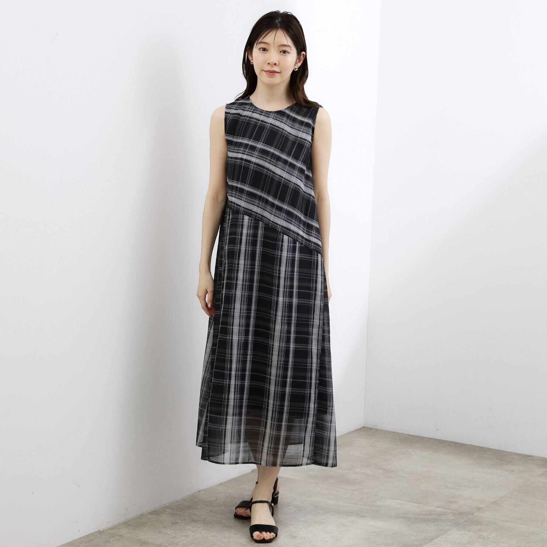 grove「【洗える・体型カバー】アートチェックワンピース」|ワンピース|
