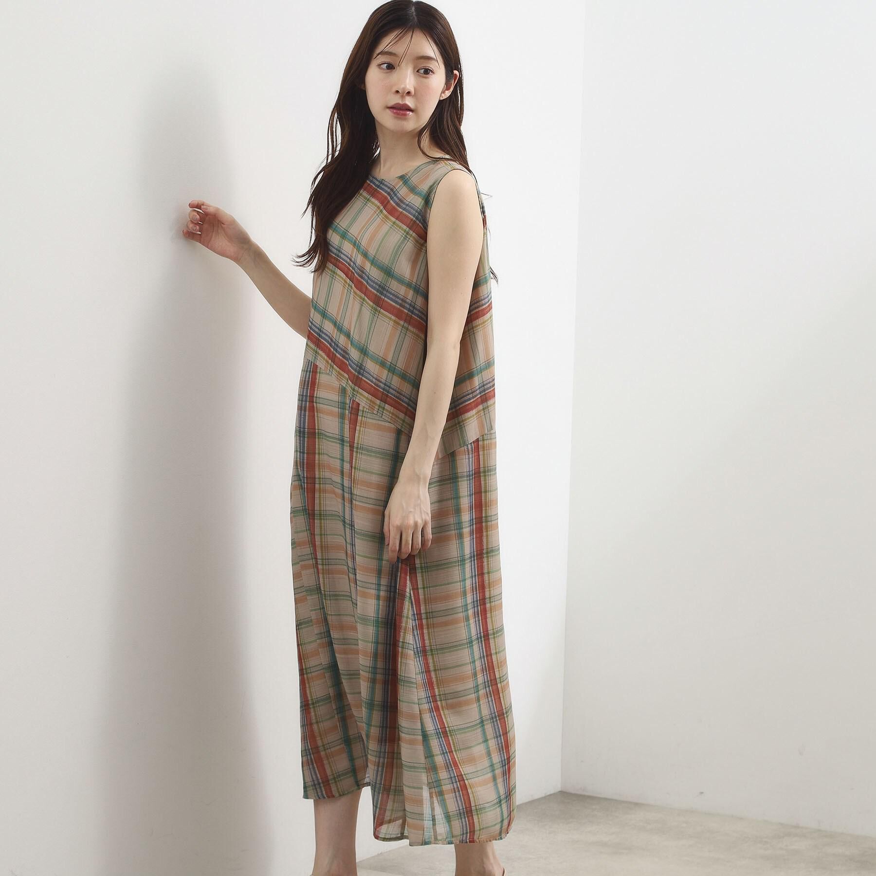 grove「【洗える・体型カバー】アートチェックワンピース」|ワンピース|