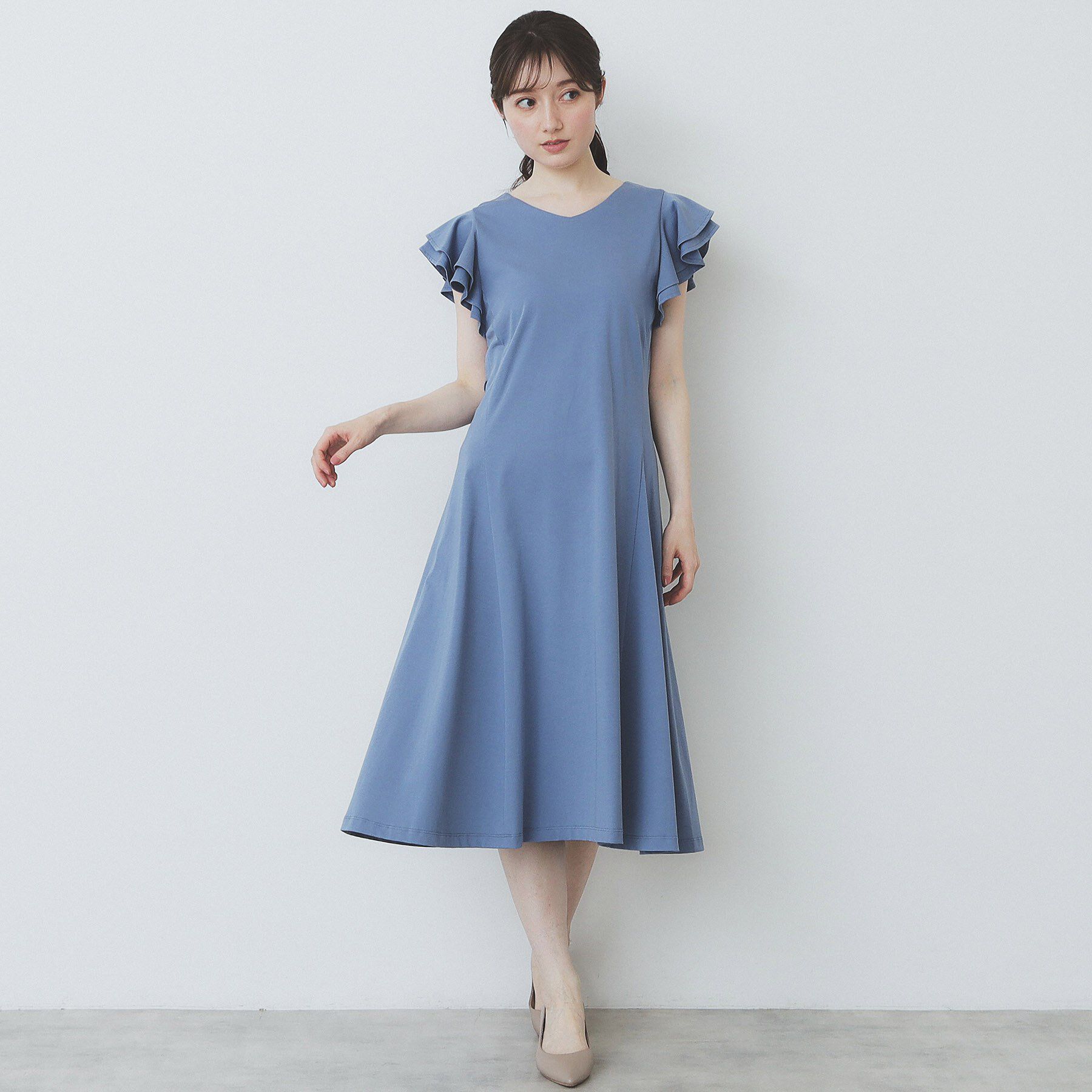 index「《5色展開／S-LLサイズ》シルケットVネックフレアワンピース【接触冷感／UVケア／洗濯機洗い可】」|ワンピース|