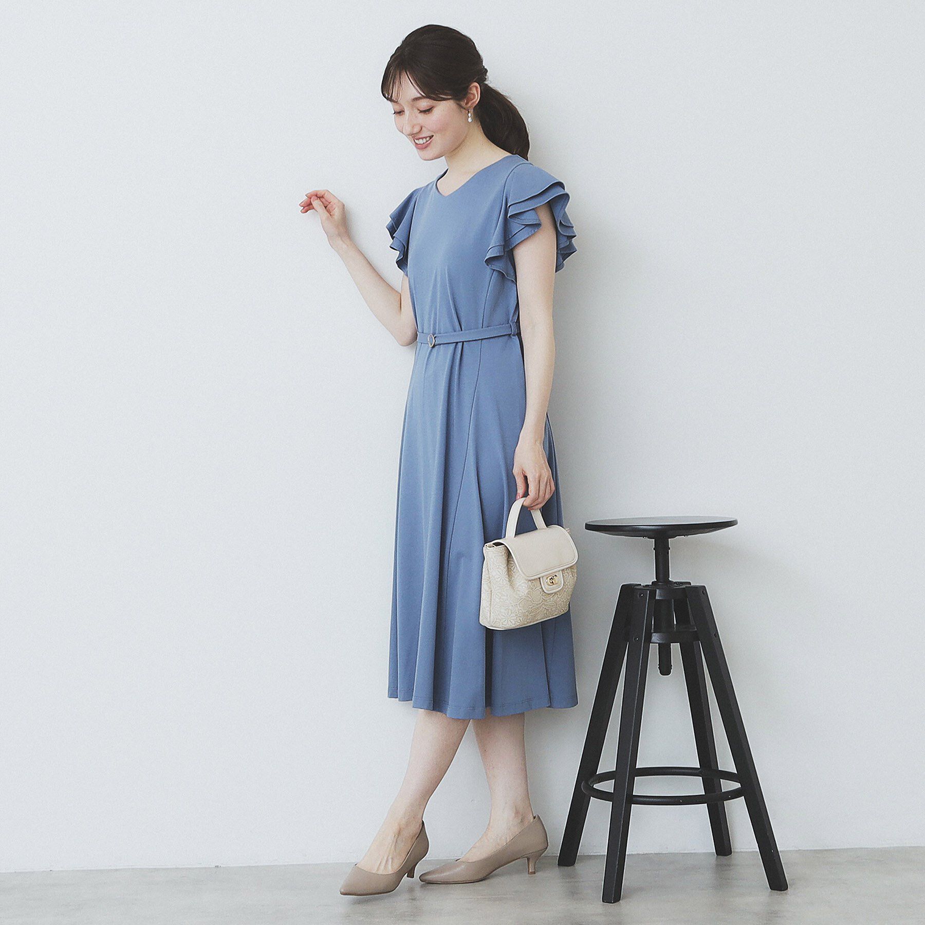 index「《5色展開／S-LLサイズ》シルケットVネックフレアワンピース【接触冷感／UVケア／洗濯機洗い可】」|ワンピース|