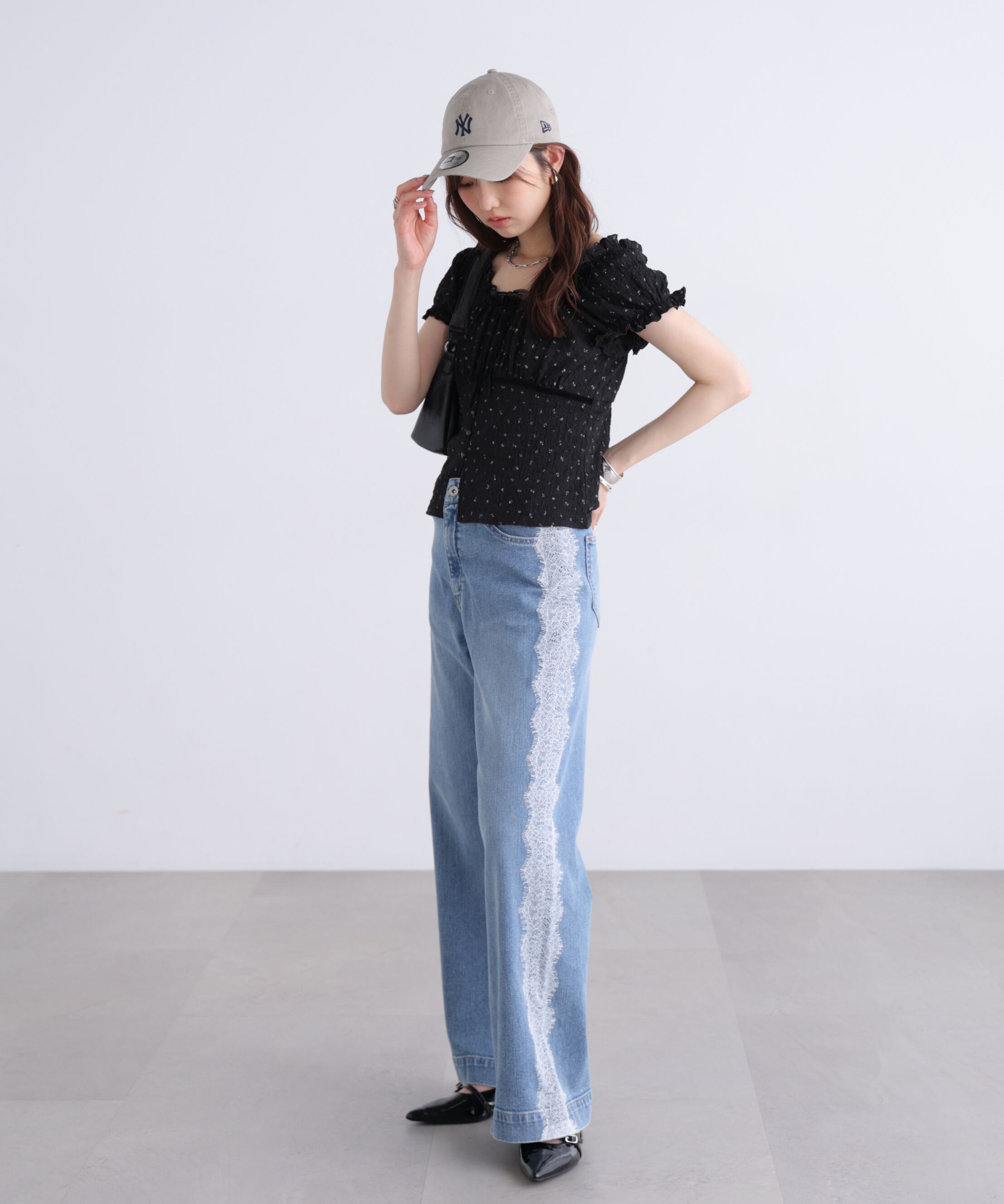  「[低身長サイズ/Sシリーズ]ベーシックワイドサイドレースデニムパンツ」|その他|