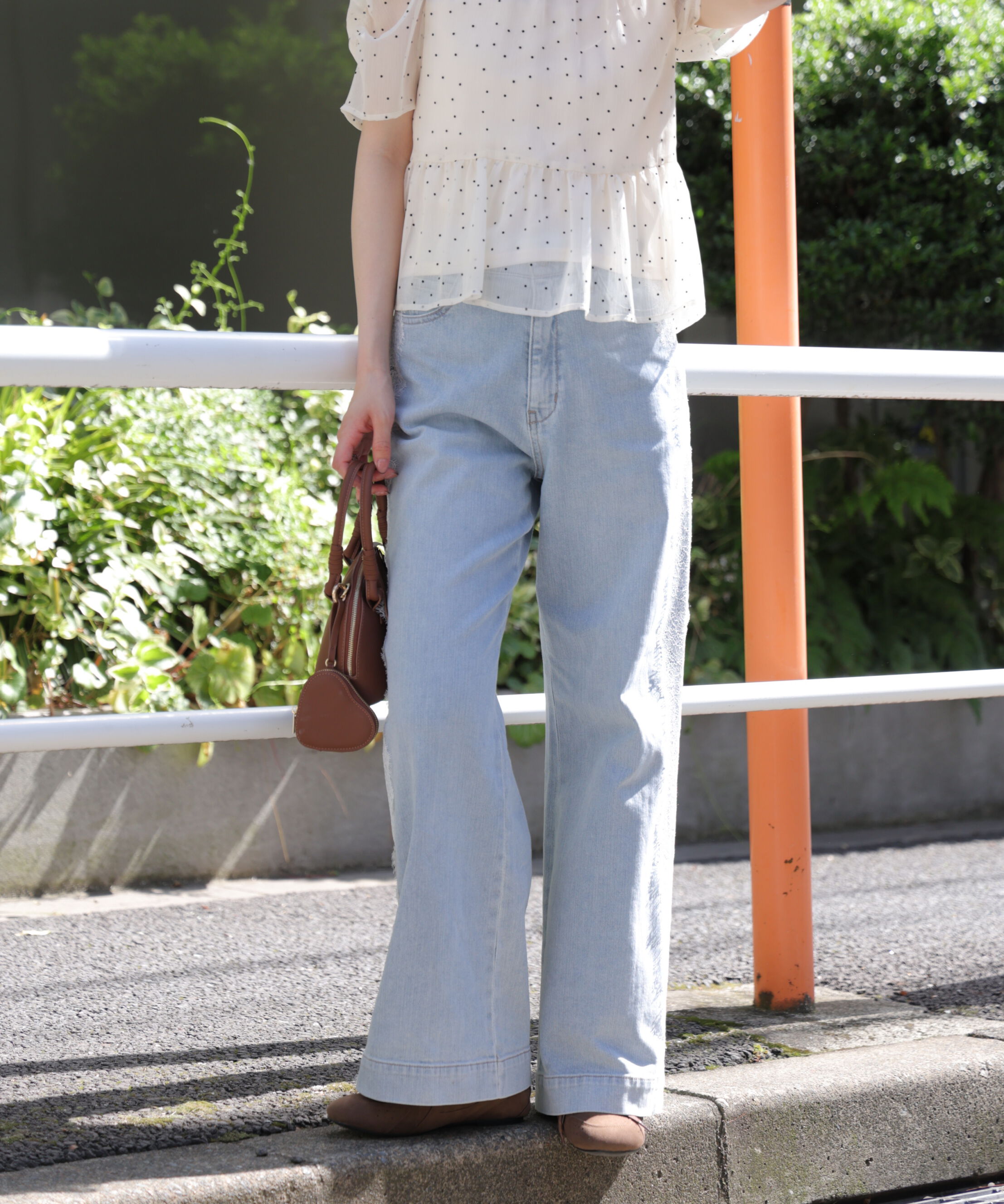 「[低身長サイズ/Sシリーズ]ベーシックワイドサイドレースデニムパンツ」|その他|