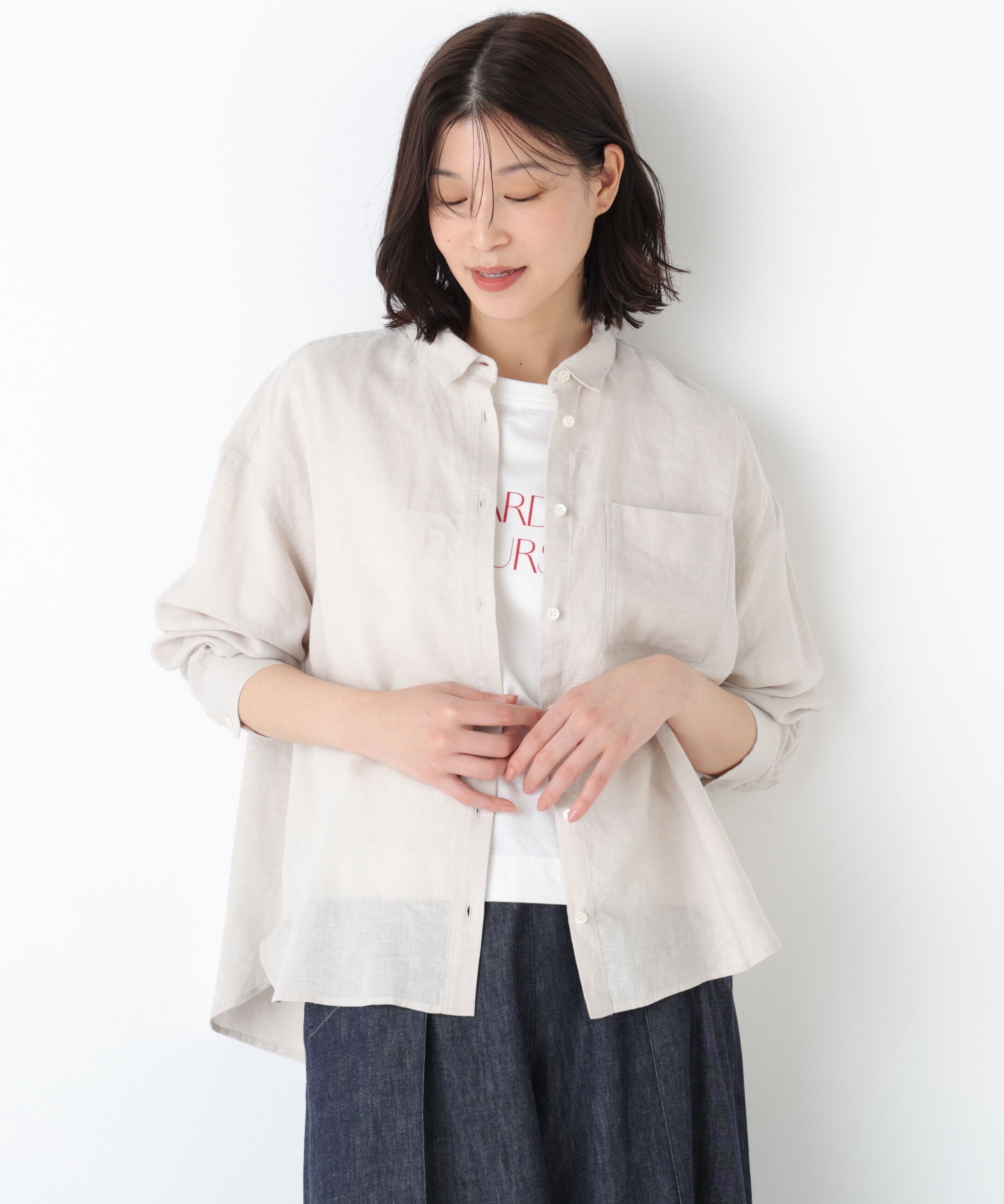 「◆《名品 / リネン100% / 洗える》 ハードマンリネンシャツ」|シャツ・ブラウス|グレージュ2
