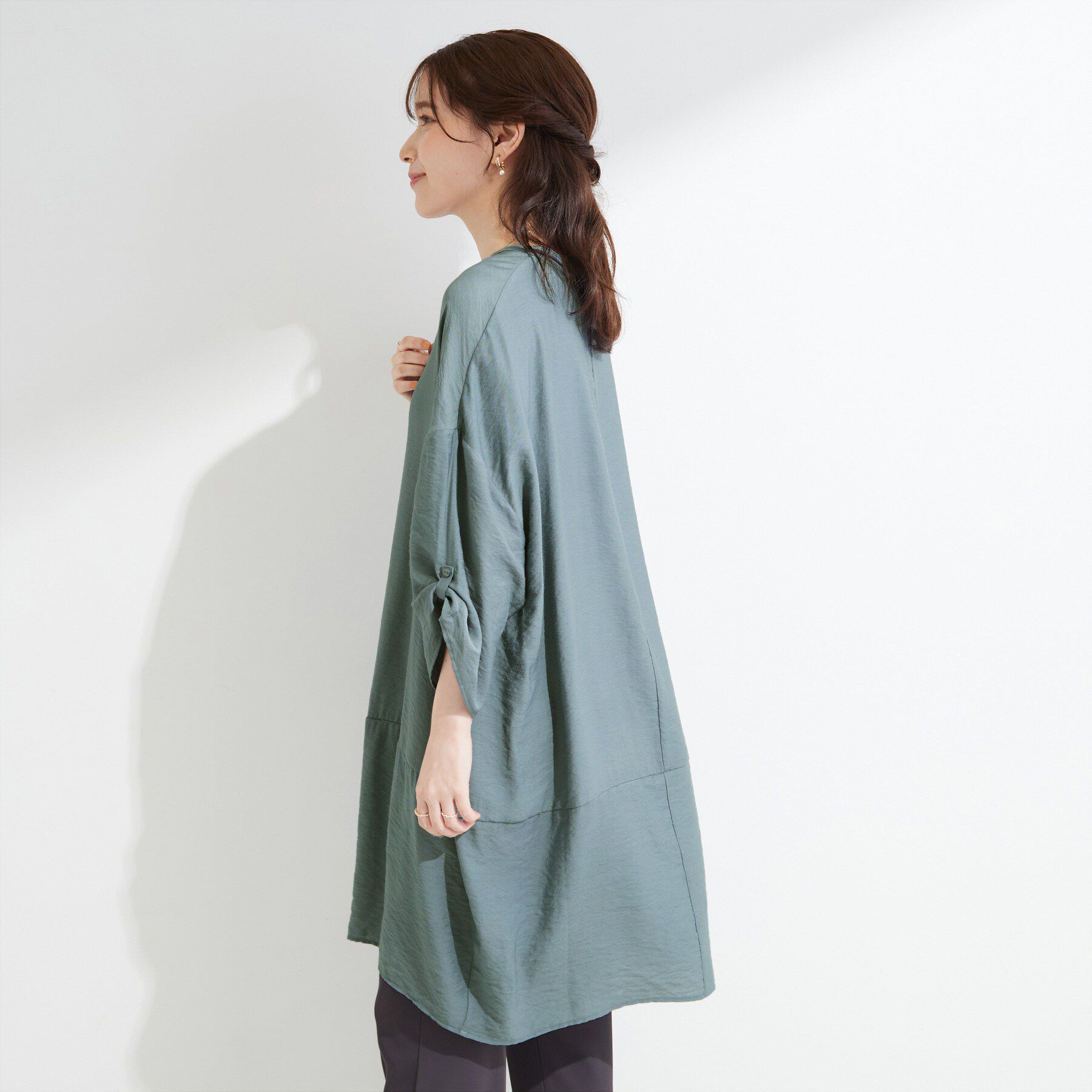SHOO･LA･RUE「【ひんやり/S-LL/洗濯後しわになりにくい】体型カバーにも ゆるっとリラックス 7分袖チュニック」|ワンピース|