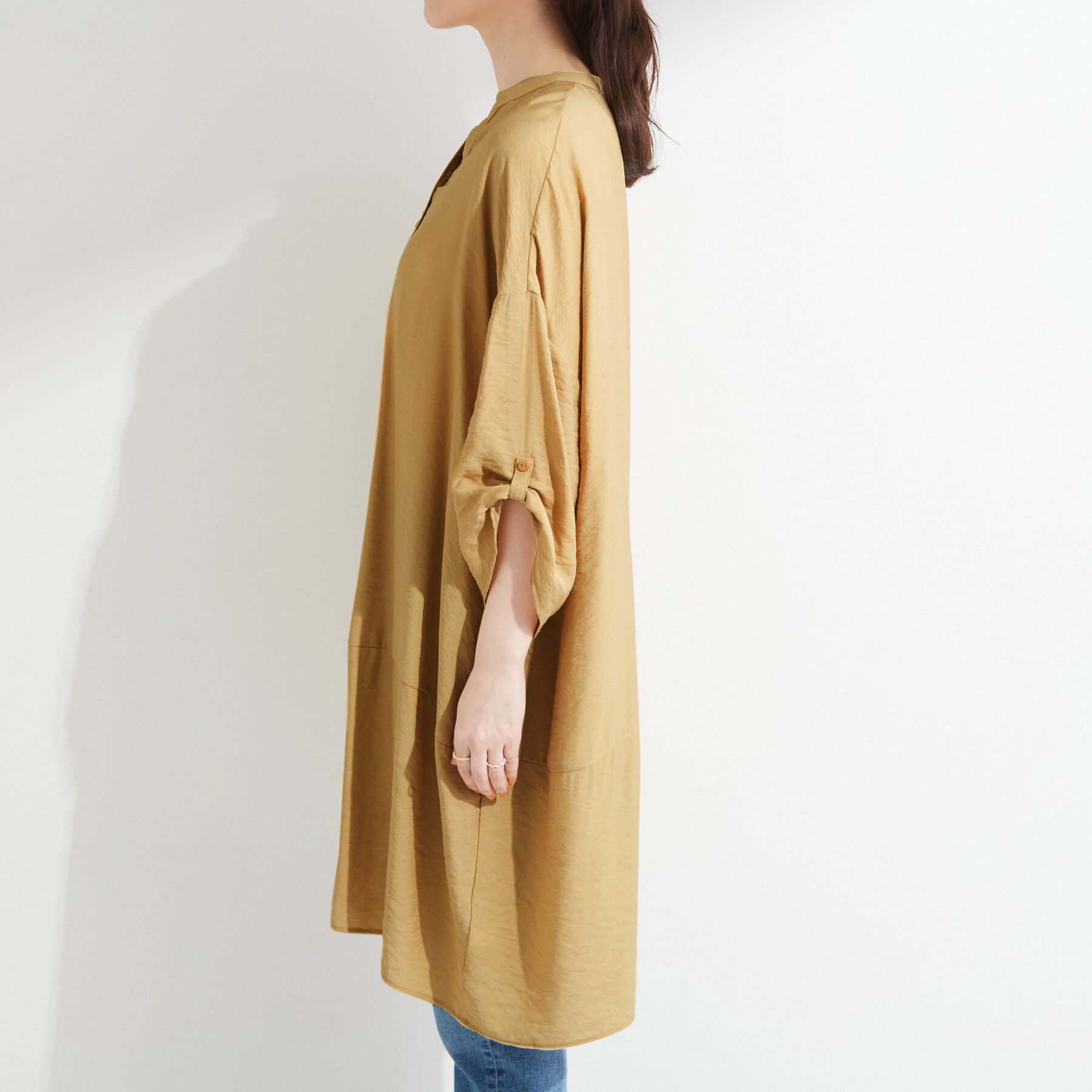 SHOO･LA･RUE「【ひんやり/S-LL/洗濯後しわになりにくい】体型カバーにも ゆるっとリラックス 7分袖チュニック」|ワンピース|