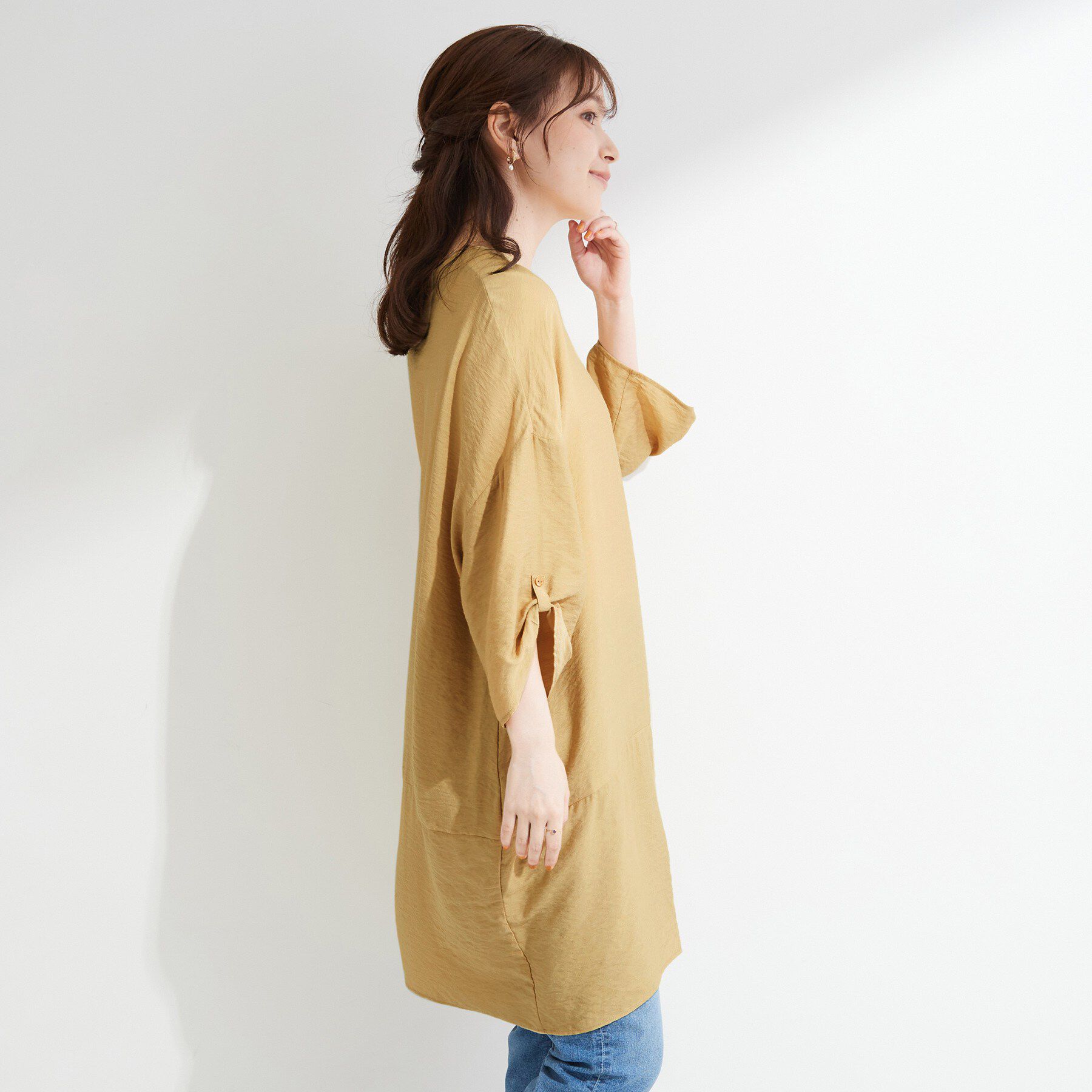 SHOO･LA･RUE「【ひんやり/S-LL/洗濯後しわになりにくい】体型カバーにも ゆるっとリラックス 7分袖チュニック」|ワンピース|