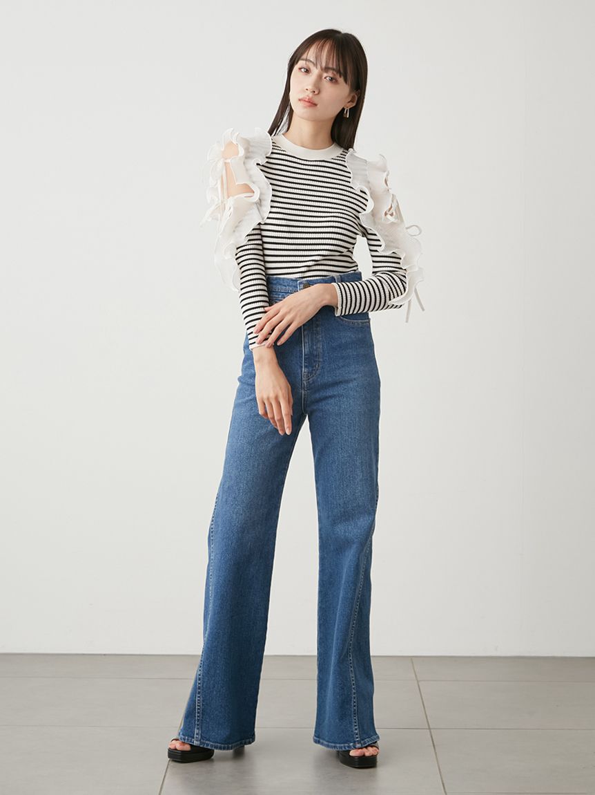 SNIDEL「Sustainableストレッチフレアデニムパンツ」|デニム|BLU
