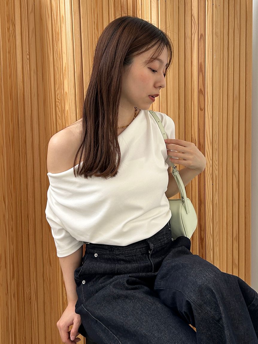 FRAY I.D「ドレープネックオフショルカットソー／ウォッシャブル」|Tシャツ・カットソー|WHT