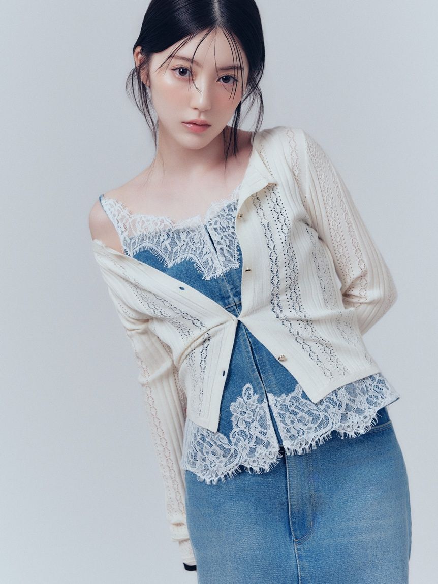 FRAY I.D「デニムレーストリムキャミトップス」|キャミソール|