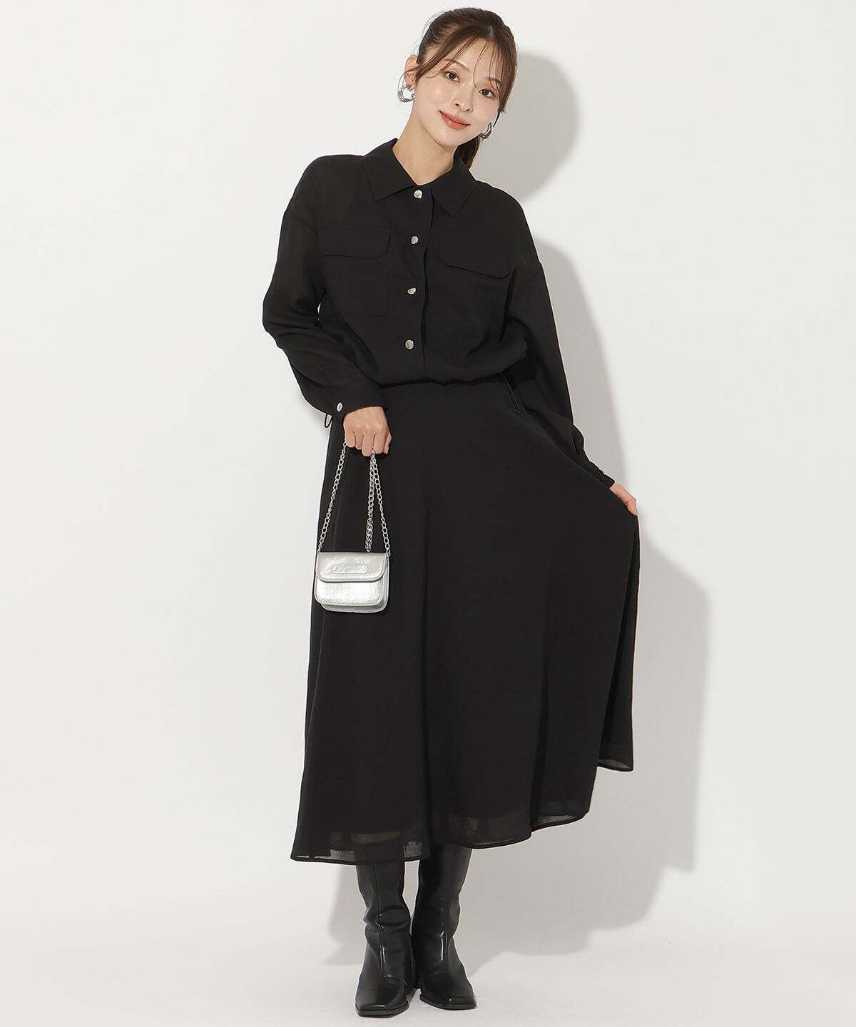 アンドクチュール「サイドリブシアーフレアスカート」|フレア|