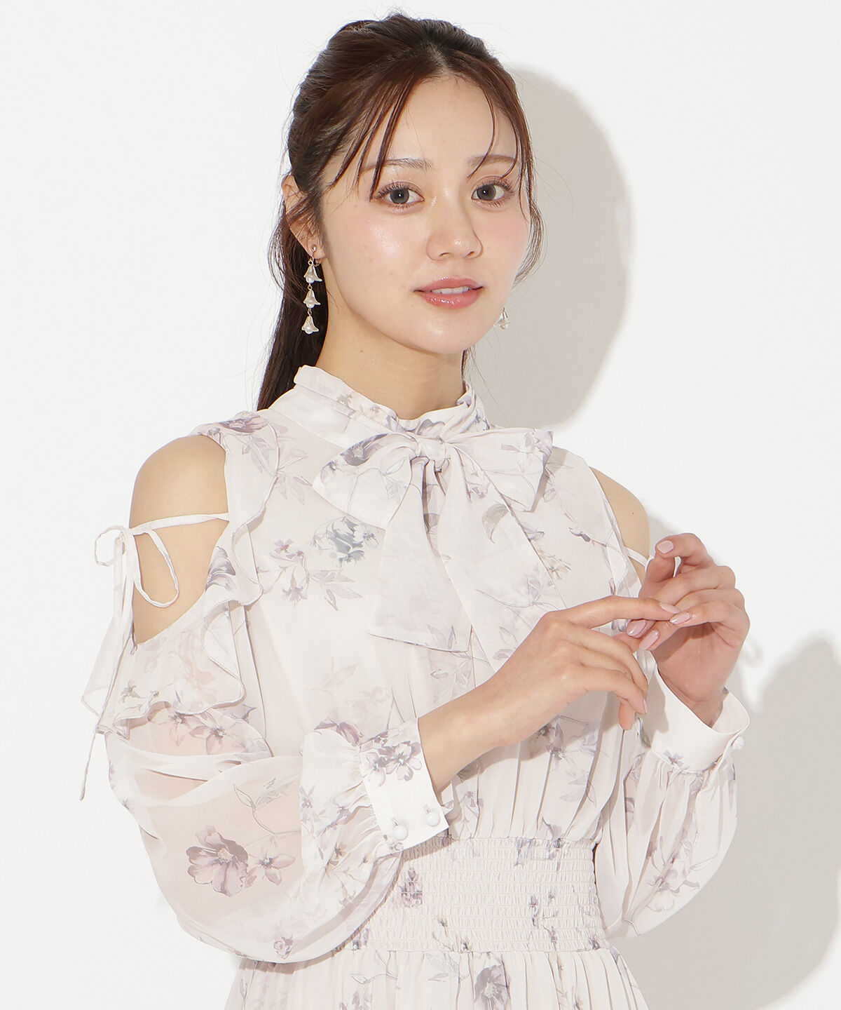 WILLSELECTION「フラワープリントフリルスリーブワンピース」|ワンピース|