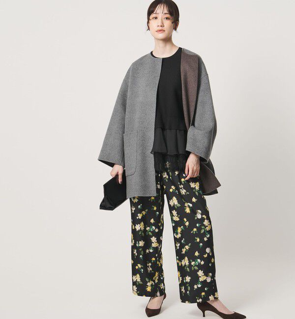 UNITED ARROWS「バイカラー リバー ミドルコート」|ノーカラーコート|