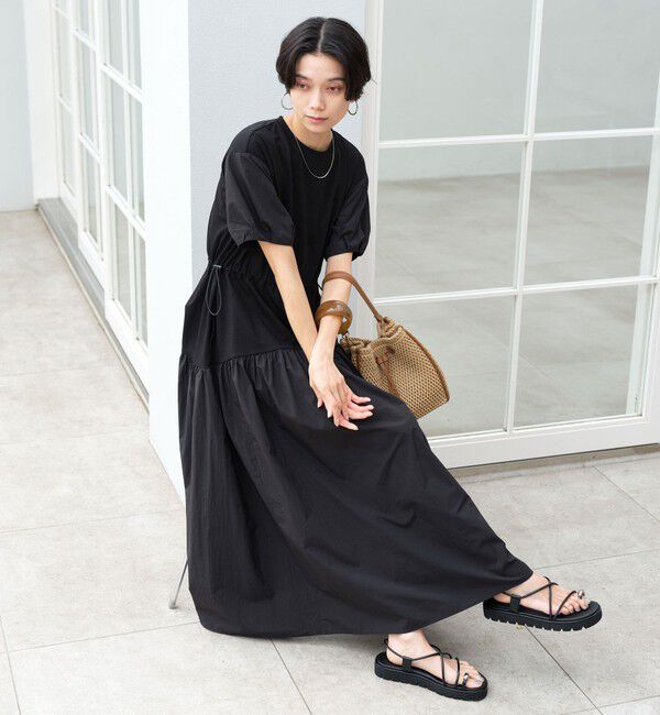 UNITED ARROWS green label relaxing「タフタ ドッキング ワンピース」|ワンピース|BLACK