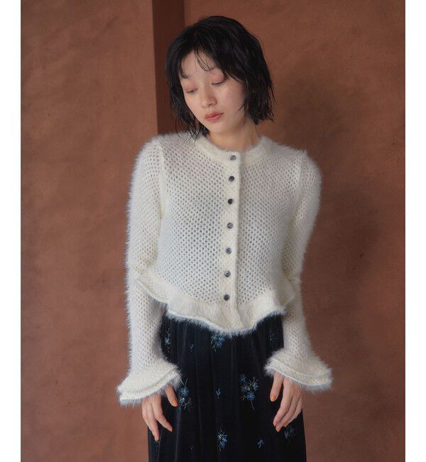 EMMEL REFINES「＜EMMEL REFINES＞EM フェザーメッシュ フリル カーディガン」|カーディガン|OFF WHITE