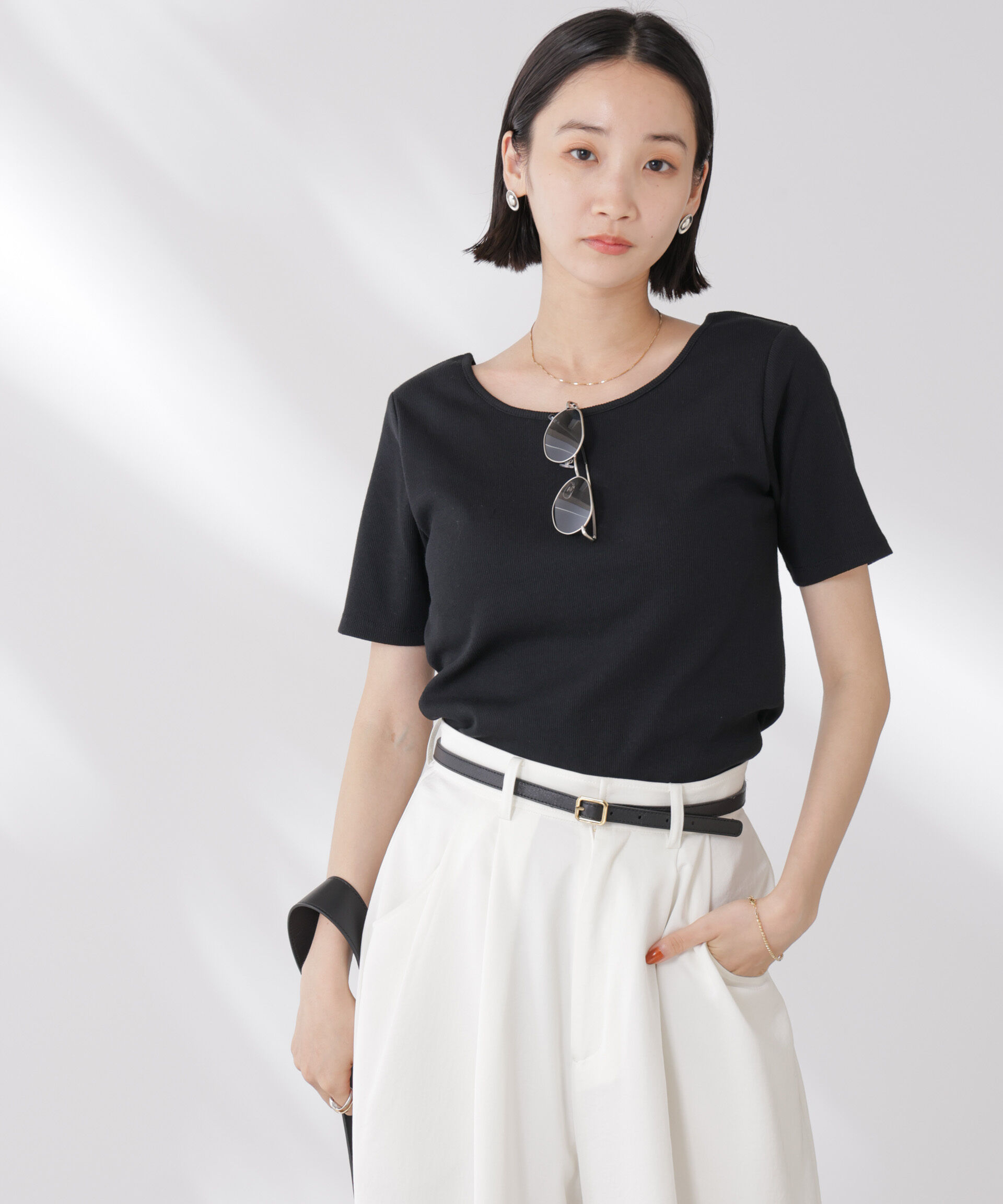 NANO universe「抗菌防臭・接触冷感機能 カップ付きクルーネックトップス」|Tシャツ・カットソー|