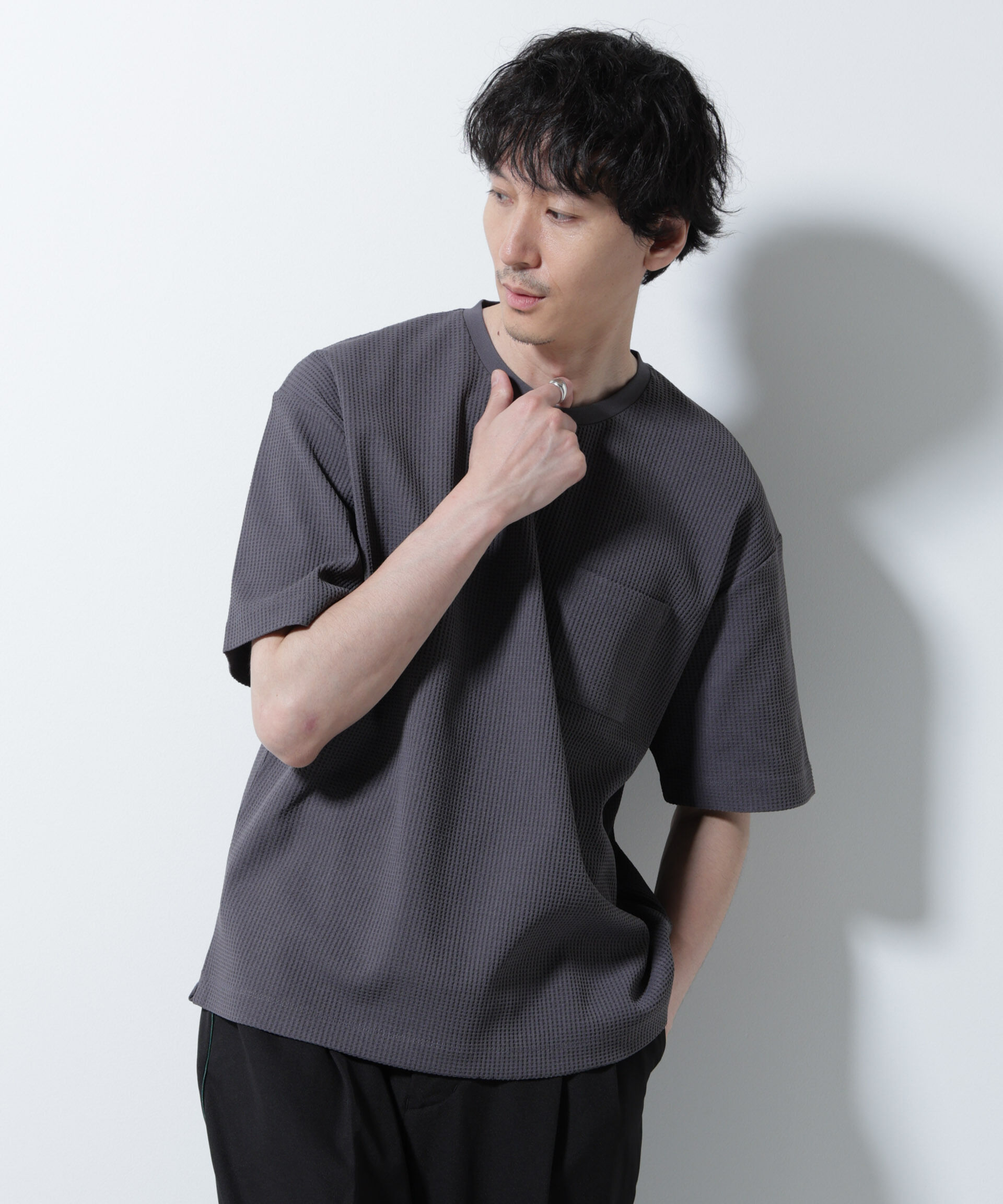 nano･universe「ドライソフトワッフルTシャツ 半袖」|Tシャツ・カットソー|グレー