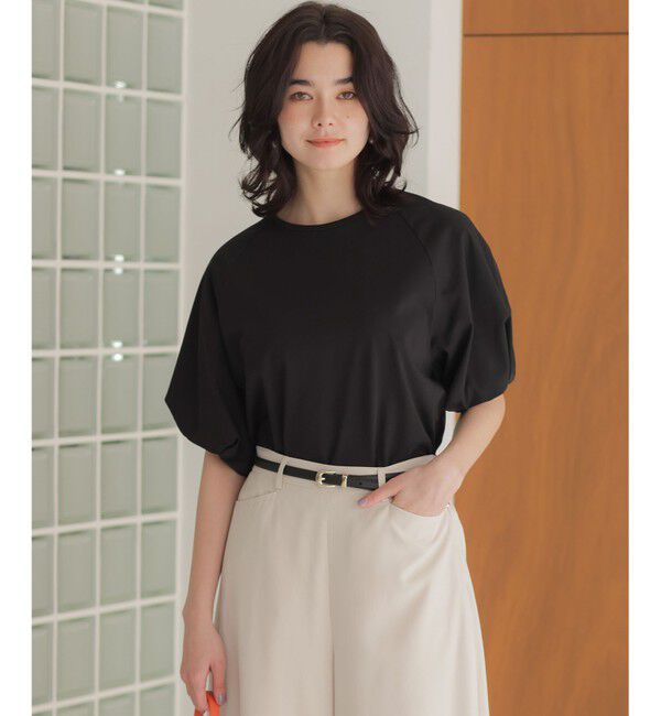 組曲「プレーティング天竺 バルーンスリーブカットソー」|Tシャツ・カットソー|ブラック系