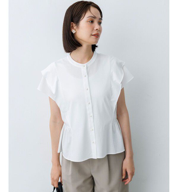 組曲「プレーティング天竺 ラッフルスリーブ ペプラムカットソー」|Tシャツ・カットソー|