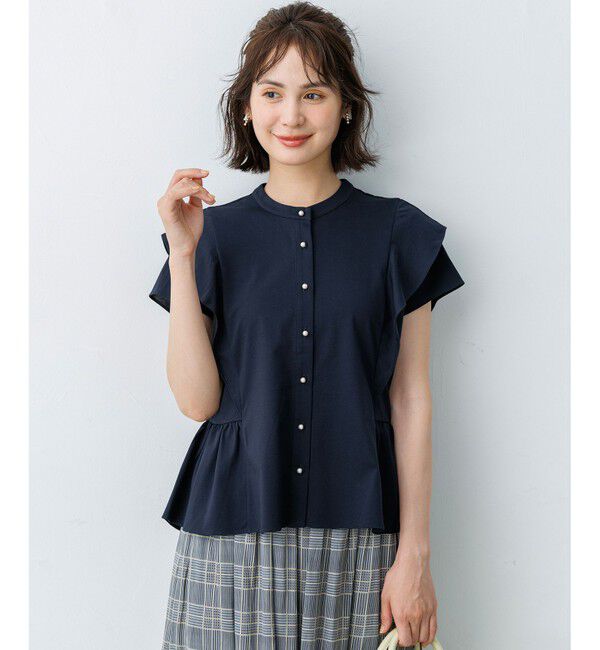 組曲「プレーティング天竺 ラッフルスリーブ ペプラムカットソー」|Tシャツ・カットソー|ネイビー系