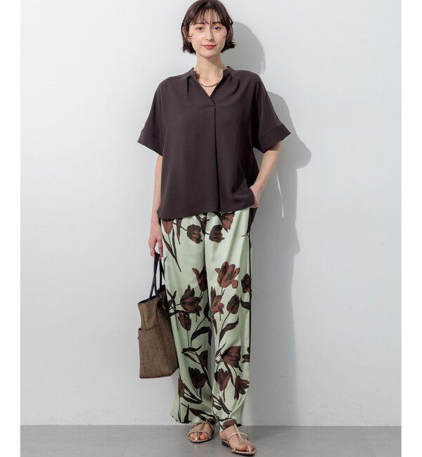 23区「ストレッチジョーゼット キーネック ブラウス」|Tシャツ・カットソー|