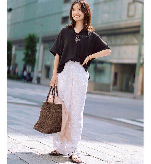 23区「ストレッチジョーゼット キーネック ブラウス」|Tシャツ・カットソー|