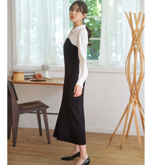 ANY SIS「【全方位 好印象】シャツコンビリブニット ワンピース」|ワンピース|