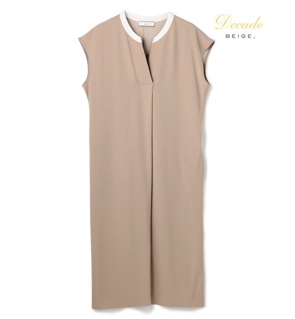 BEIGE,「【セットアップ対応】CINDY / 配色ネック フレンチドレス」|ワンピース|Taupe x White