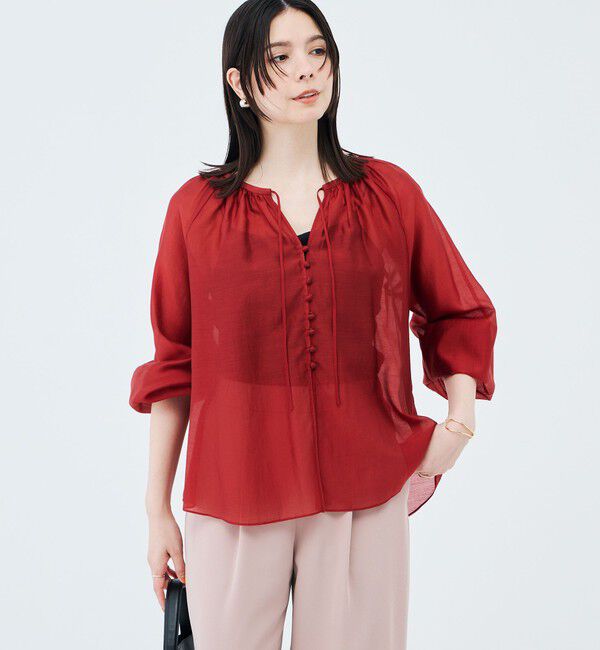 NOLLEY'S「ウォッシャブルシアーギャザーネックブラウス」|シャツ・ブラウス|レッド