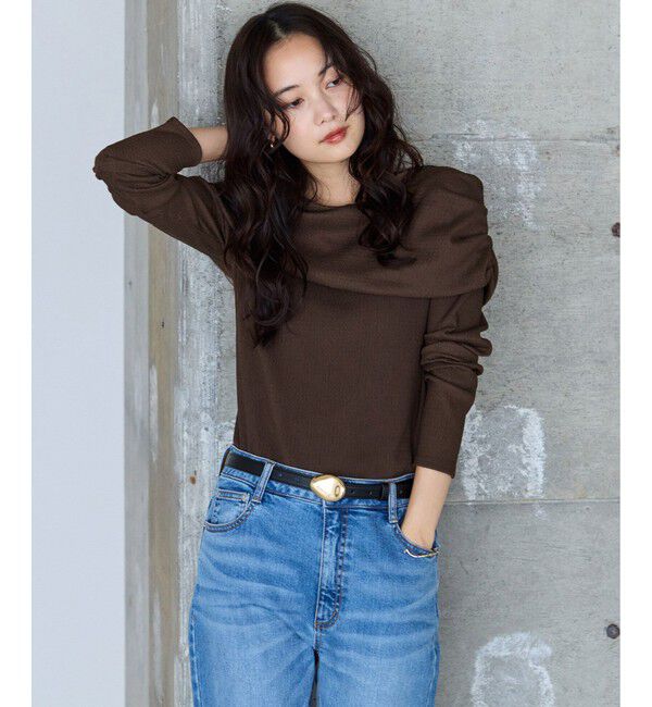 VIS「チェック＆無地ジャガードオフショル風プルオーバー」|Tシャツ・カットソー|