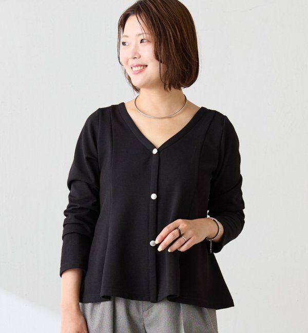  「【再販売決定!】《Matsushita企画》ワッフルペプラムカットソー」|Tシャツ・カットソー|ブラック