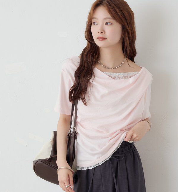  「レースドッキングオフショル半袖Tシャツ」|Tシャツ・カットソー|