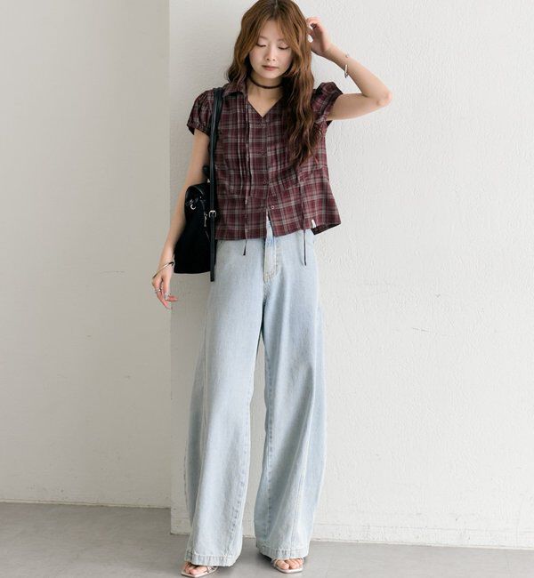  「衿付きチェックフレンチブラウス」|シャツ・ブラウス|