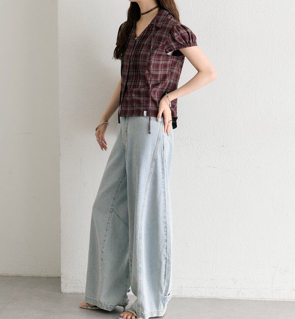  「衿付きチェックフレンチブラウス」|シャツ・ブラウス|