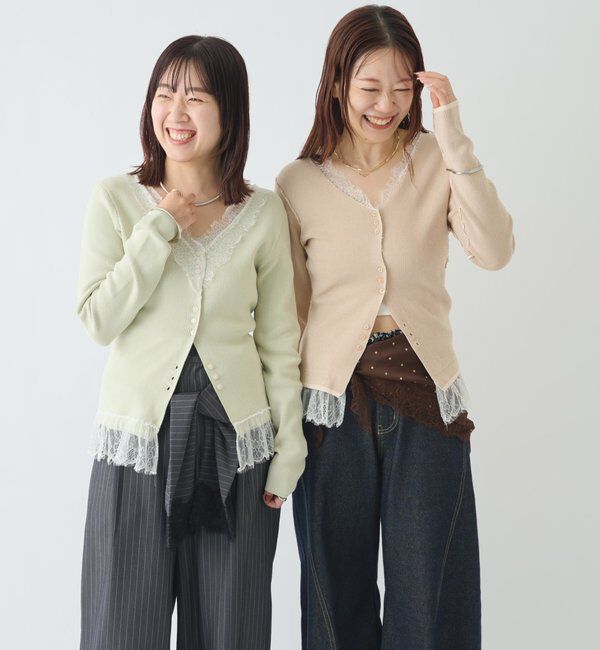  「【＠aoiikegaya&times; ＠iisakanoVレース2wayニットカーディガン」|カーディガン|