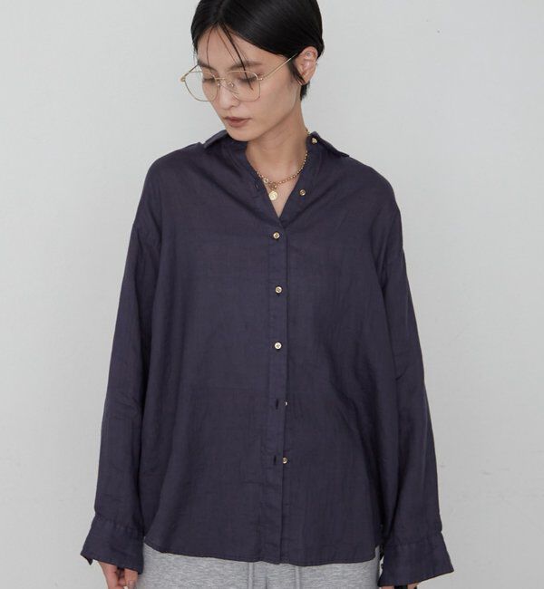  「《累計販売2万枚/名品アイテム》リネンバックタイシャツ」|シャツ・ブラウス|ネイビー