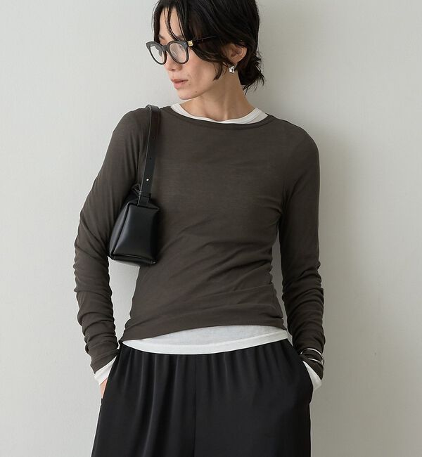 qualite「【接触冷感素材】ストレッチフライスカットソー」|Tシャツ・カットソー|チャコールグレー
