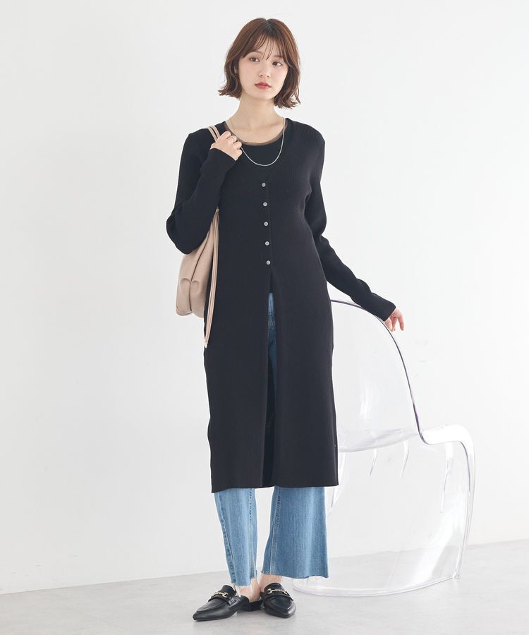 earth music&ecology「Vネックニットワンピース」|ワンピース|Black