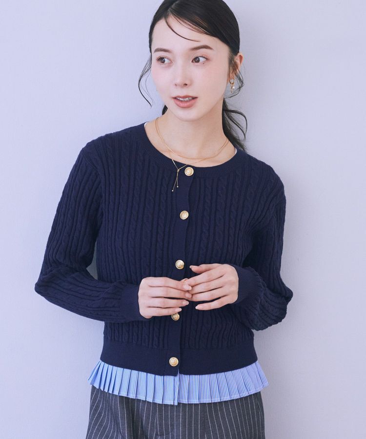 earth music&ecology「プリーツレイヤーケーブルニットカーディガン」|カーディガン|Navy