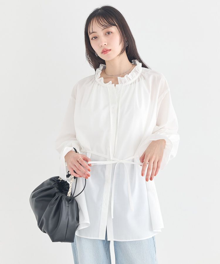 earth music&ecology「【接触冷感・イージーケア】TRキュプラダブルボタンフリルシャツ」|シャツ・ブラウス|
