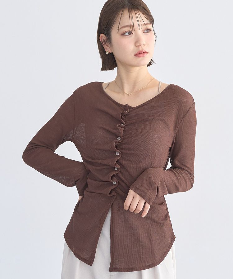 earth music&ecology「シアーワッフルタックボタントップス」|Tシャツ・カットソー|Brown
