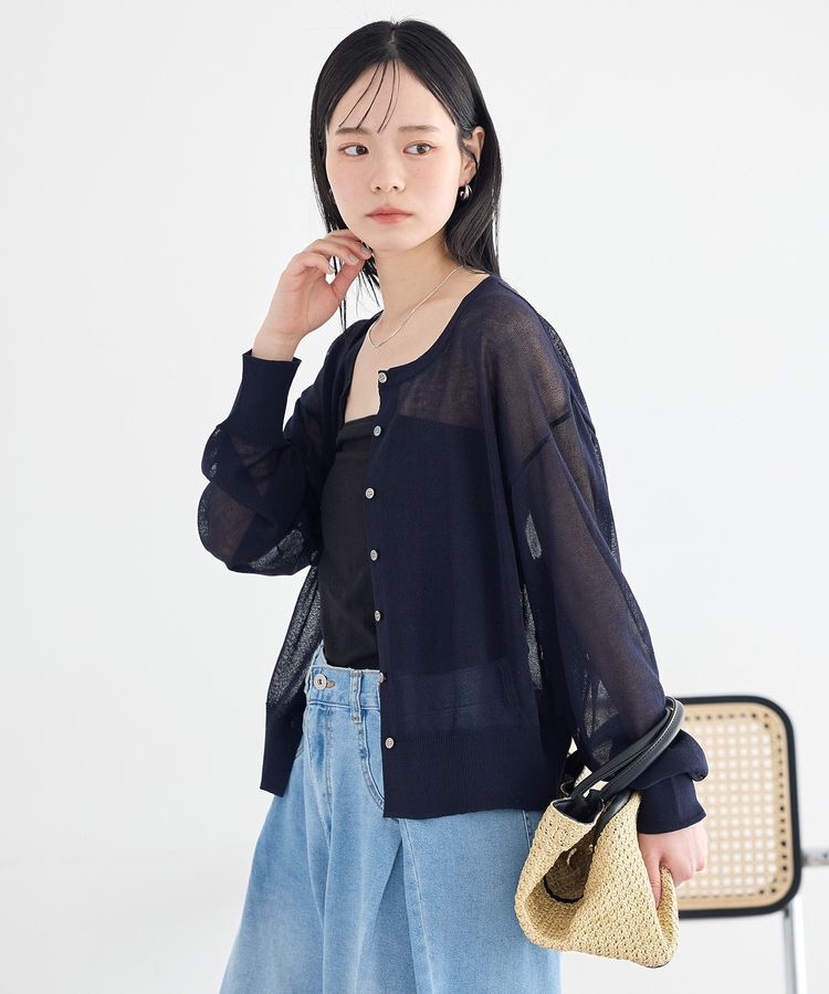 earth music&ecology「【WEB限定】接触冷感シアークルーニットカーディガン」|カーディガン|