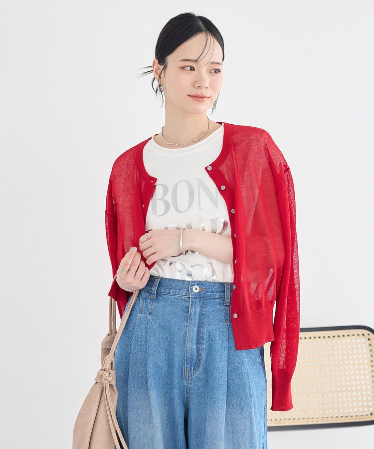 earth music&ecology「【WEB限定】接触冷感シアークルーニットカーディガン」|カーディガン|