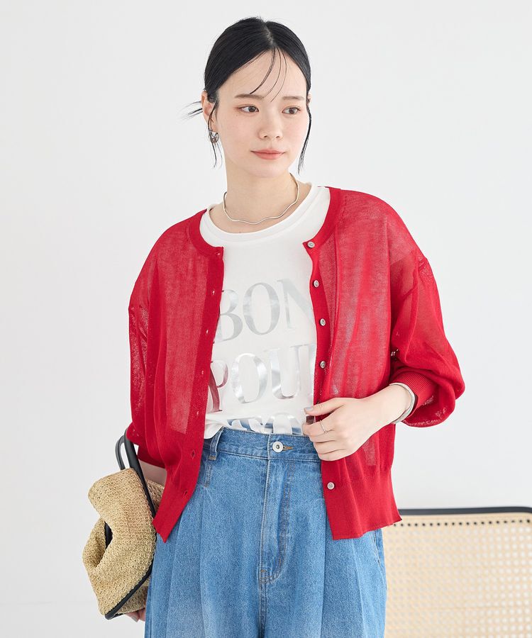 earth music&ecology「【WEB限定】接触冷感シアークルーニットカーディガン」|カーディガン|