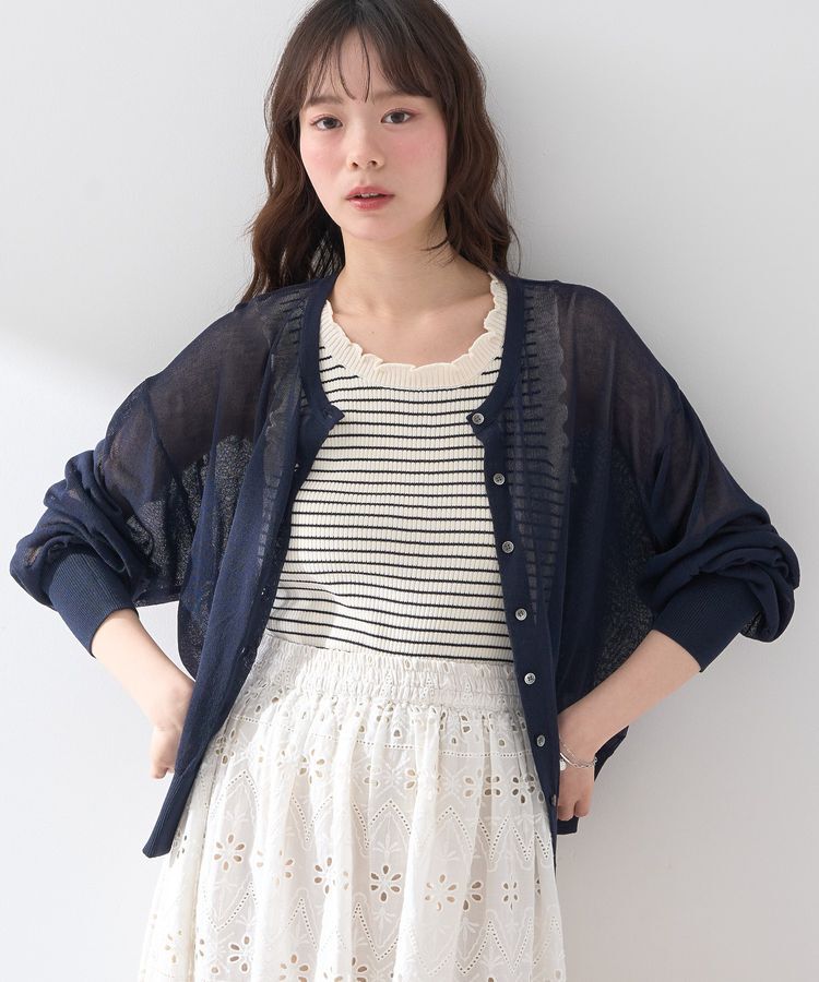 earth music&ecology「【WEB限定】接触冷感シアークルーニットカーディガン」|カーディガン|